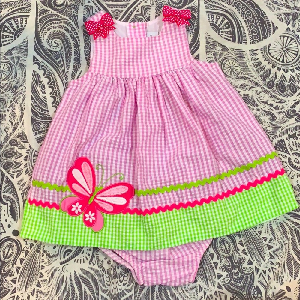 Gingham Pink and Green Dress with Butterfly